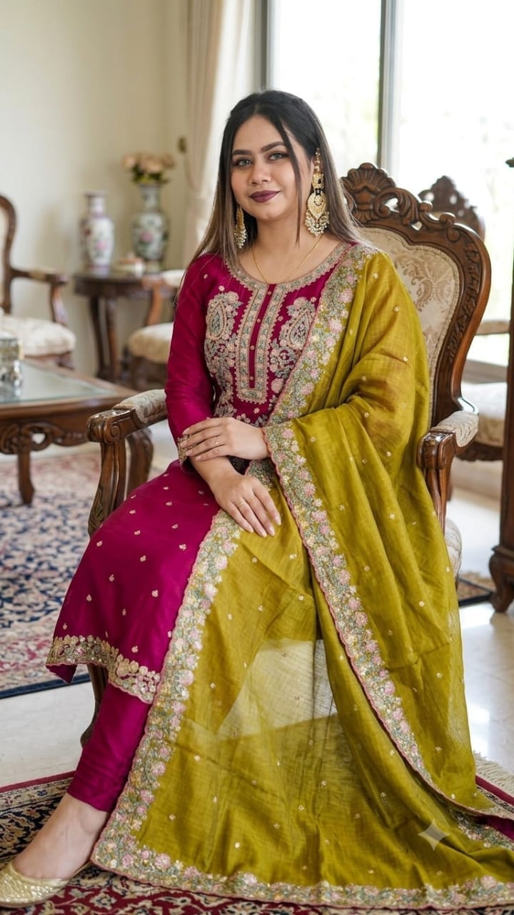 Exclusive Cotton Sequence Embroidery Three Piece Set