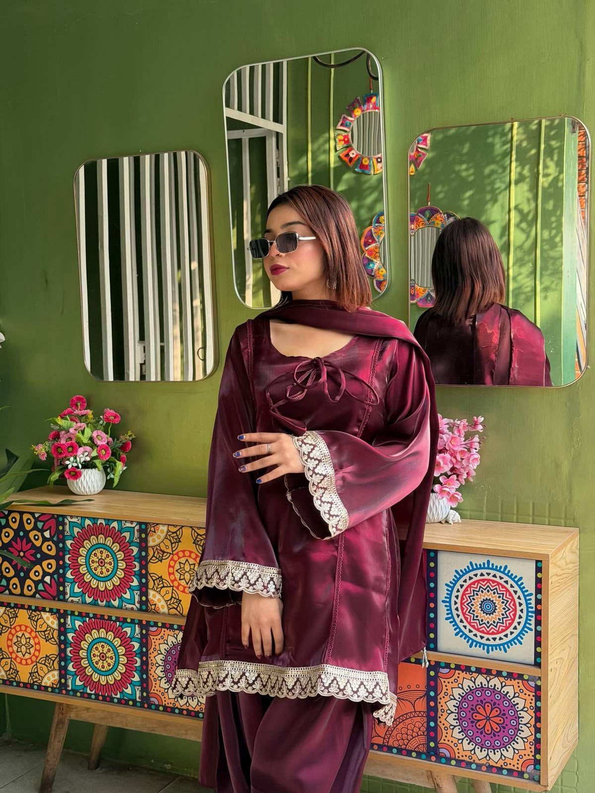 Exclusive Cotton Sequence Embroidery Three Piece Set