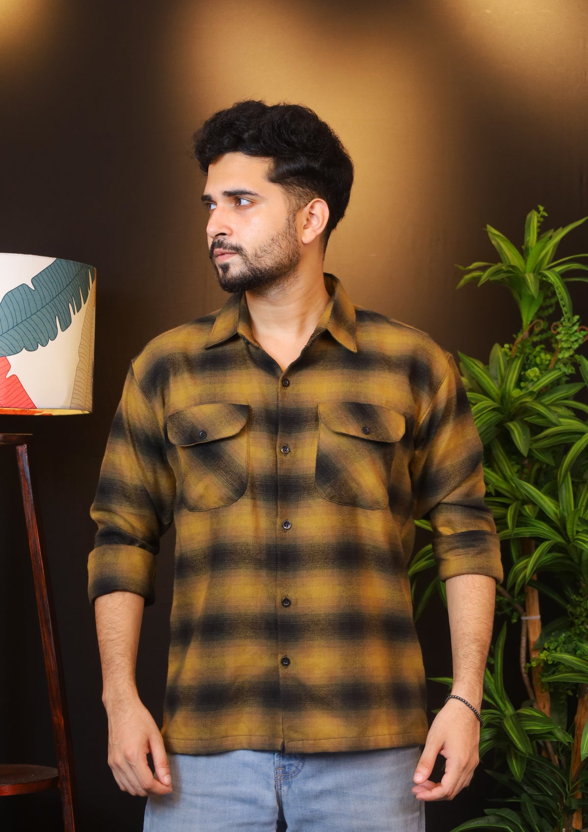 Mustard Colour Check Shirt - BX1