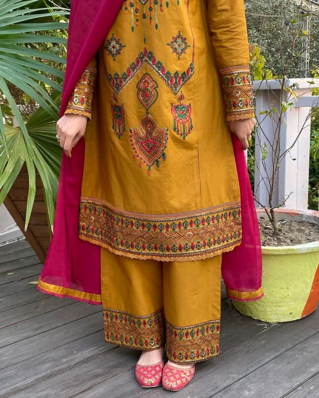 Premium Soft Cotton Embroidery Three-Piece Set with Chiffon Dupatta