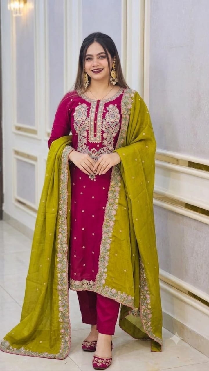 Exclusive Cotton Sequence Embroidery Three Piece Set