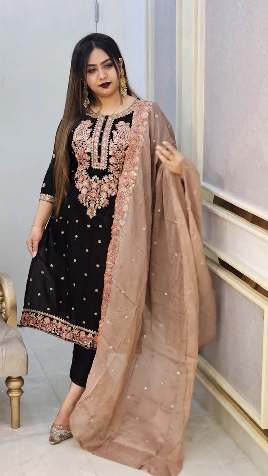 Exclusive Cotton Sequence Embroidery Three Piece Set