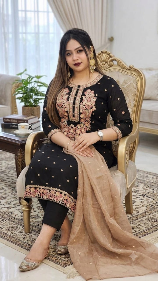 Exclusive Cotton Sequence Embroidery Three Piece Set
