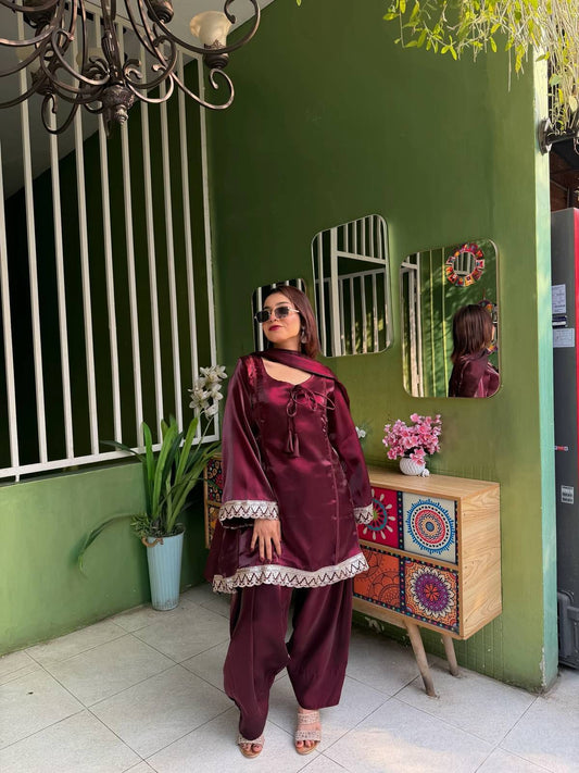 Exclusive Cotton Sequence Embroidery Three Piece Set