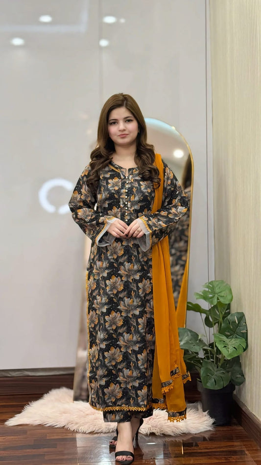 Aarong Cotton Readymade Three Piece Set with Lace Work