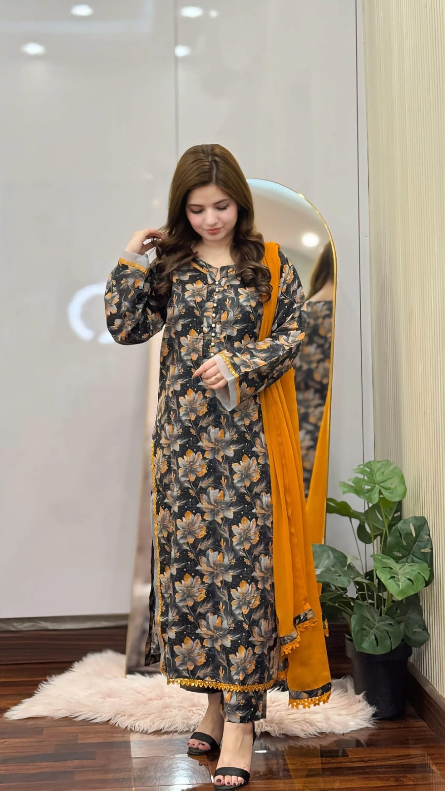 Aarong Cotton Readymade Three Piece Set with Lace Work