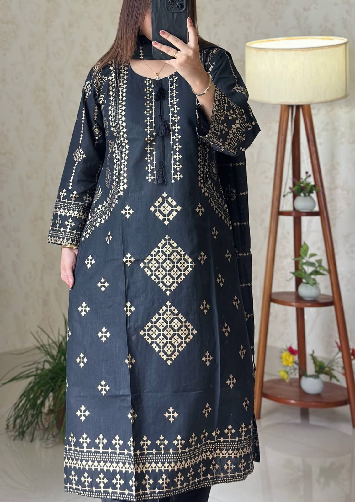 Aarong Cotton Screen Printed & Lace Work Readymade Three Piece Set