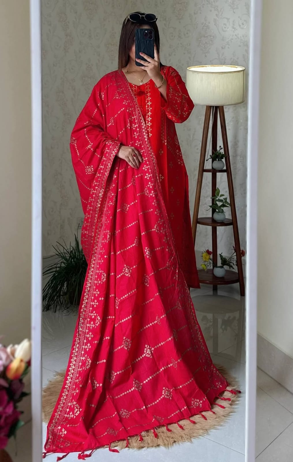 Aarong Cotton Screen Printed & Lace Work Readymade Three Piece Set