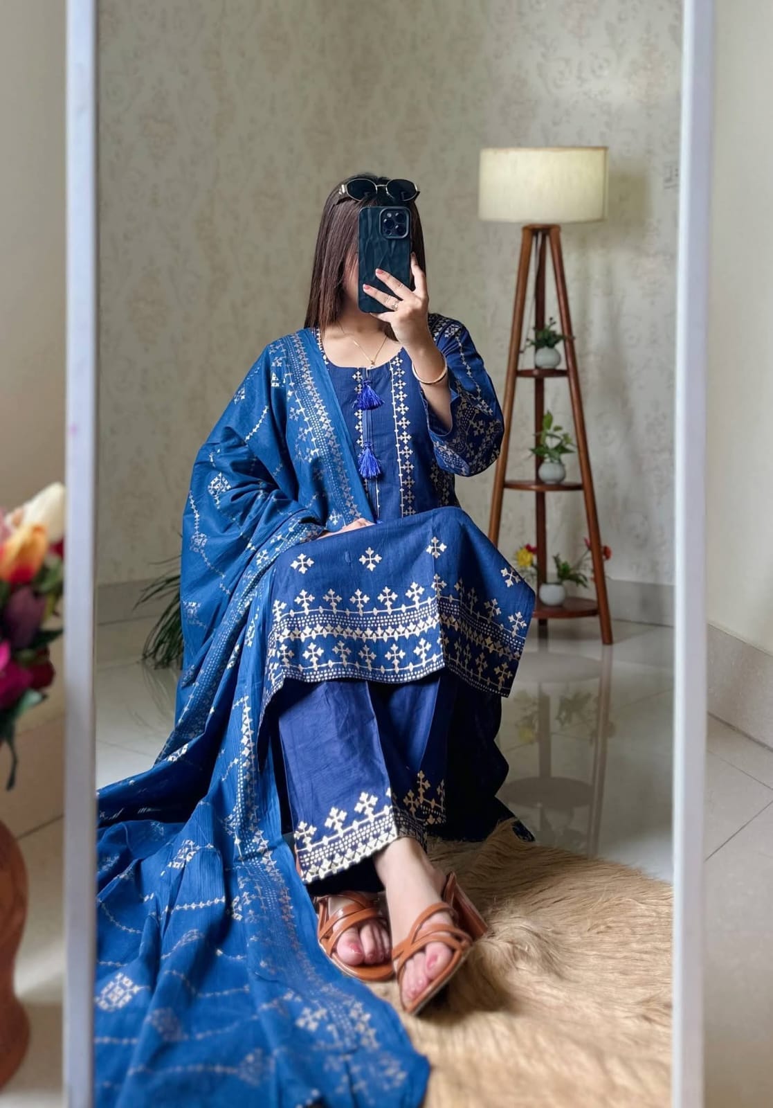Aarong Cotton Screen Printed & Lace Work Readymade Three Piece Set