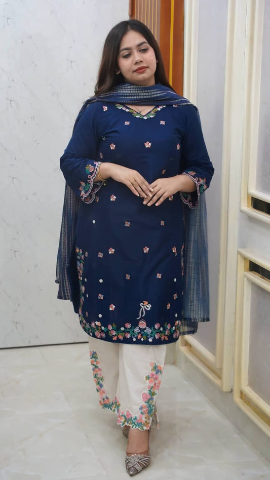 Exclusive Cotton Embroidery Garara Dress Set with Georgette Digital Printed Dupatta