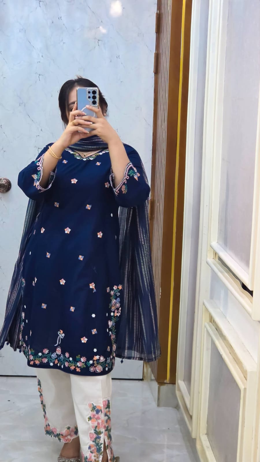 Exclusive Cotton Embroidery Garara Dress Set with Georgette Digital Printed Dupatta