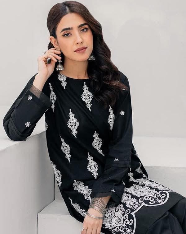 Premium Soft Cotton All-Over Embroidery Two-Piece Set
