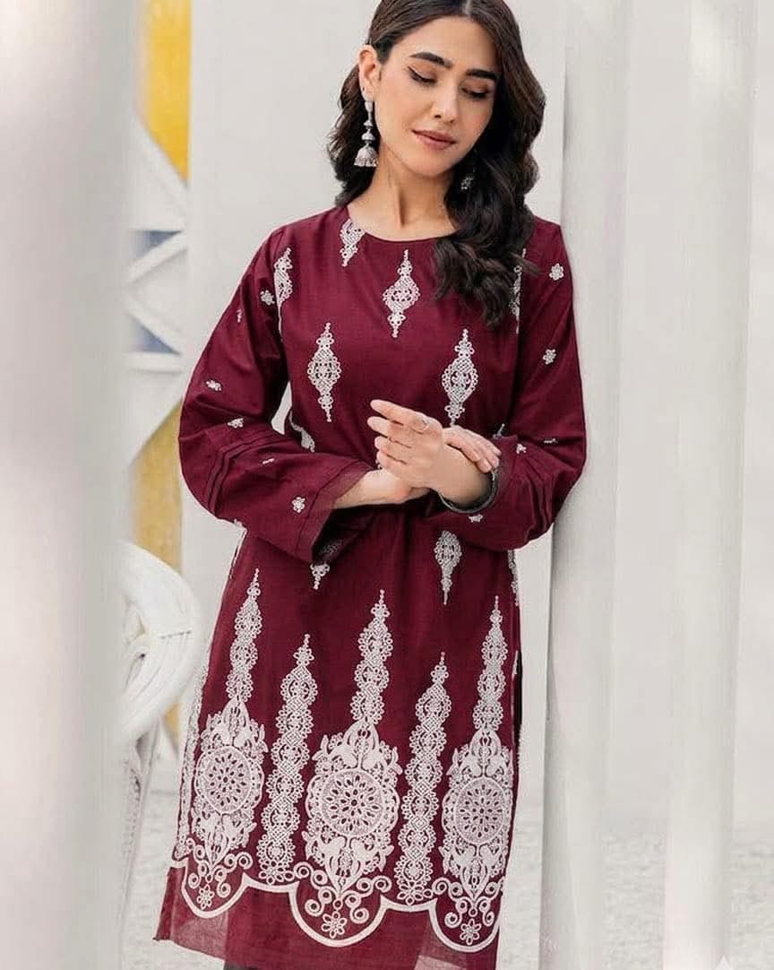Premium Soft Cotton All-Over Embroidery Two-Piece Set