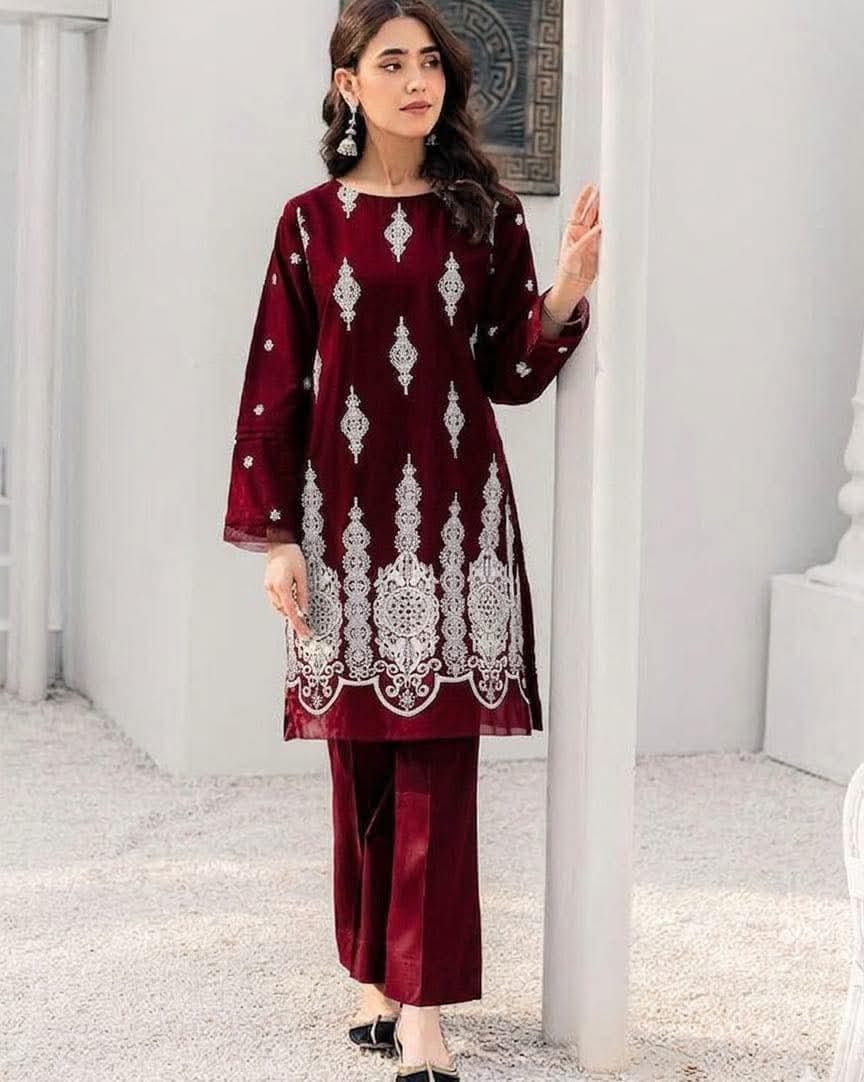 Premium Soft Cotton All-Over Embroidery Two-Piece Set