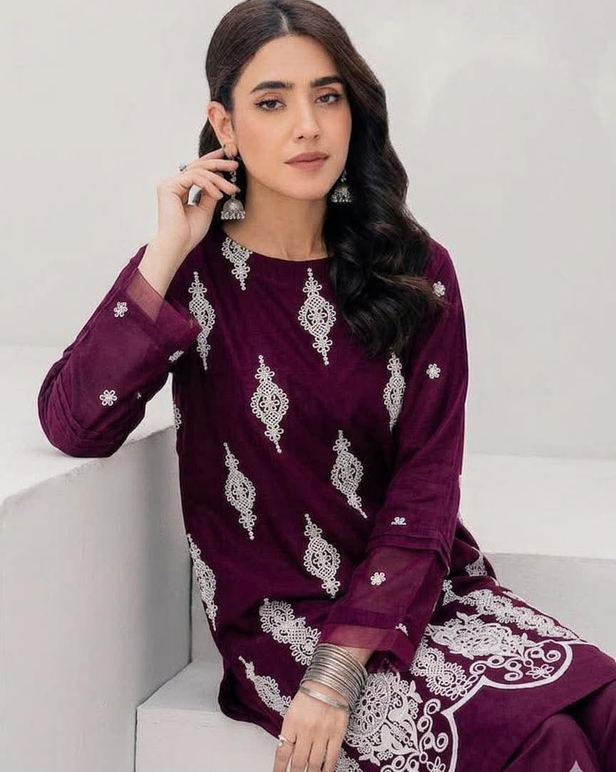 Premium Soft Cotton All-Over Embroidery Two-Piece Set