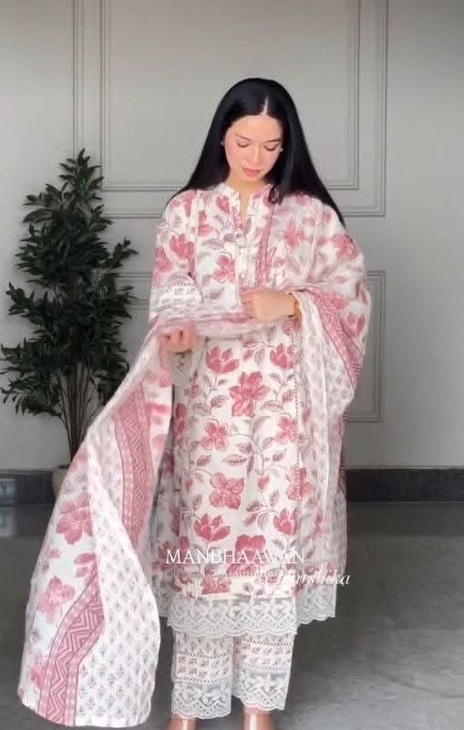 Premium 100% Cotton All-Over Embroidery Three-Piece Set