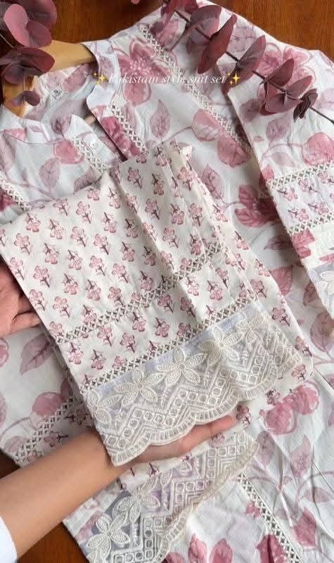Premium 100% Cotton All-Over Embroidery Three-Piece Set