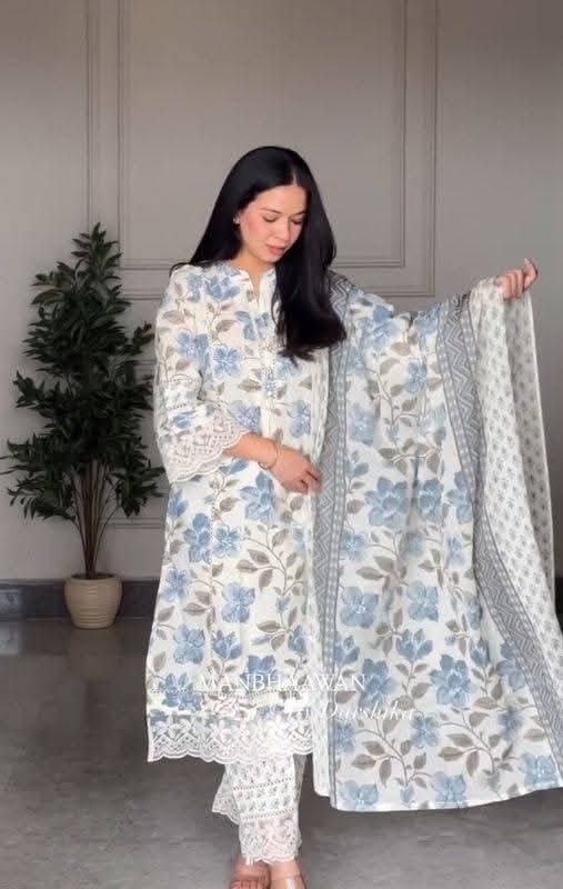 Premium 100% Cotton All-Over Embroidery Three-Piece Set