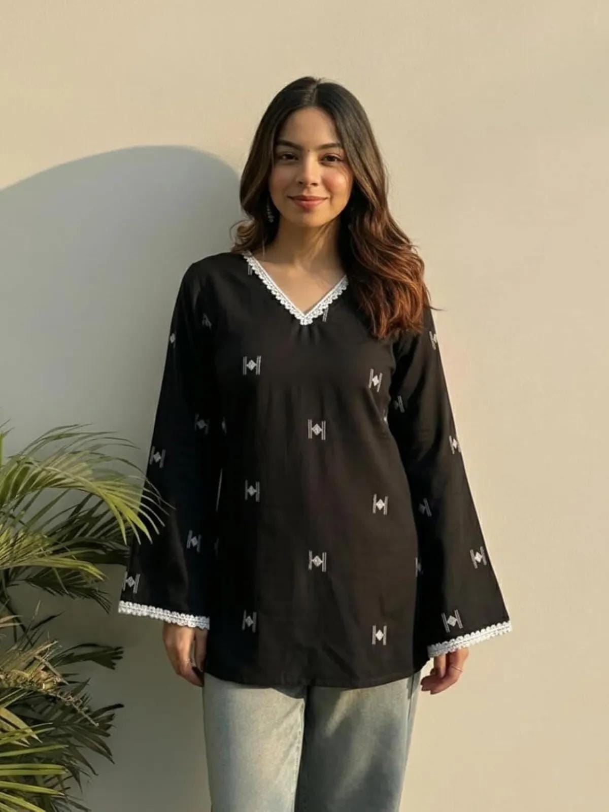 Stylish Cotton Lace-Work One-Piece Short Kurti (Free Size)