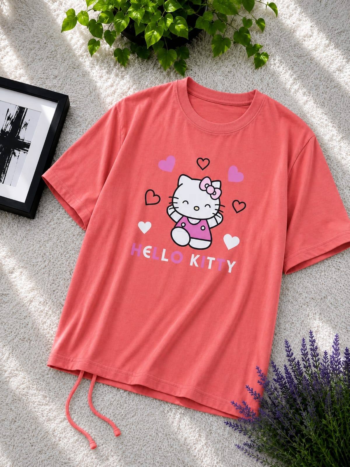 Stylish Ladies Cotton Drop Shoulder T-Shirt with Adjustable Drawstring