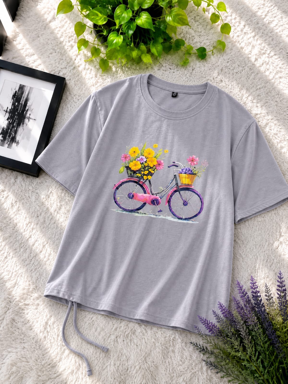 Stylish Ladies Cotton Drop Shoulder T-Shirt with Adjustable Drawstring