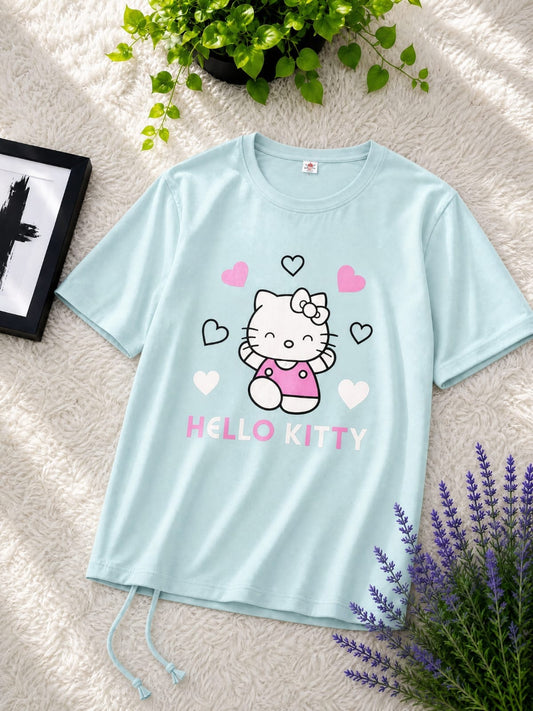 Stylish Ladies Cotton Drop Shoulder T-Shirt with Adjustable Drawstring