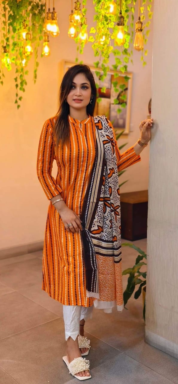 Women's Premium Printed Linen Three Piece Collection