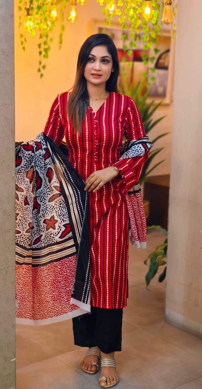 Women's Premium Printed Linen Three Piece Collection