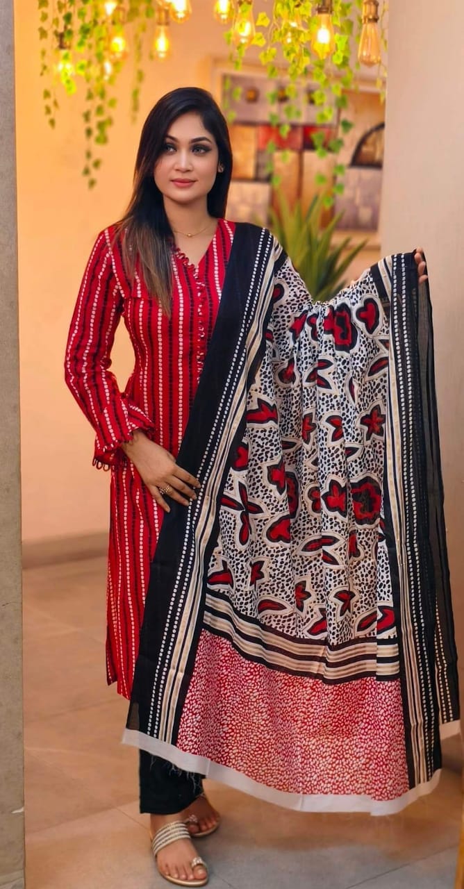 Women's Premium Printed Linen Three Piece Collection