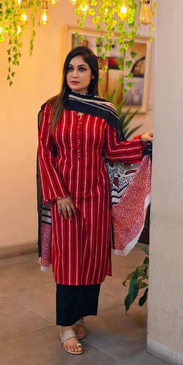Women's Premium Printed Linen Three Piece Collection