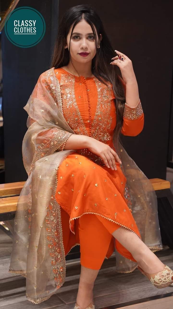 Women's Ready to Wear Sequence Embroidery AC Cotton Three Piece Set