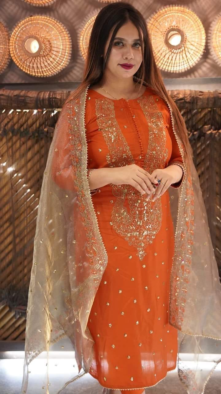 Women's Ready to Wear Sequence Embroidery AC Cotton Three Piece Set