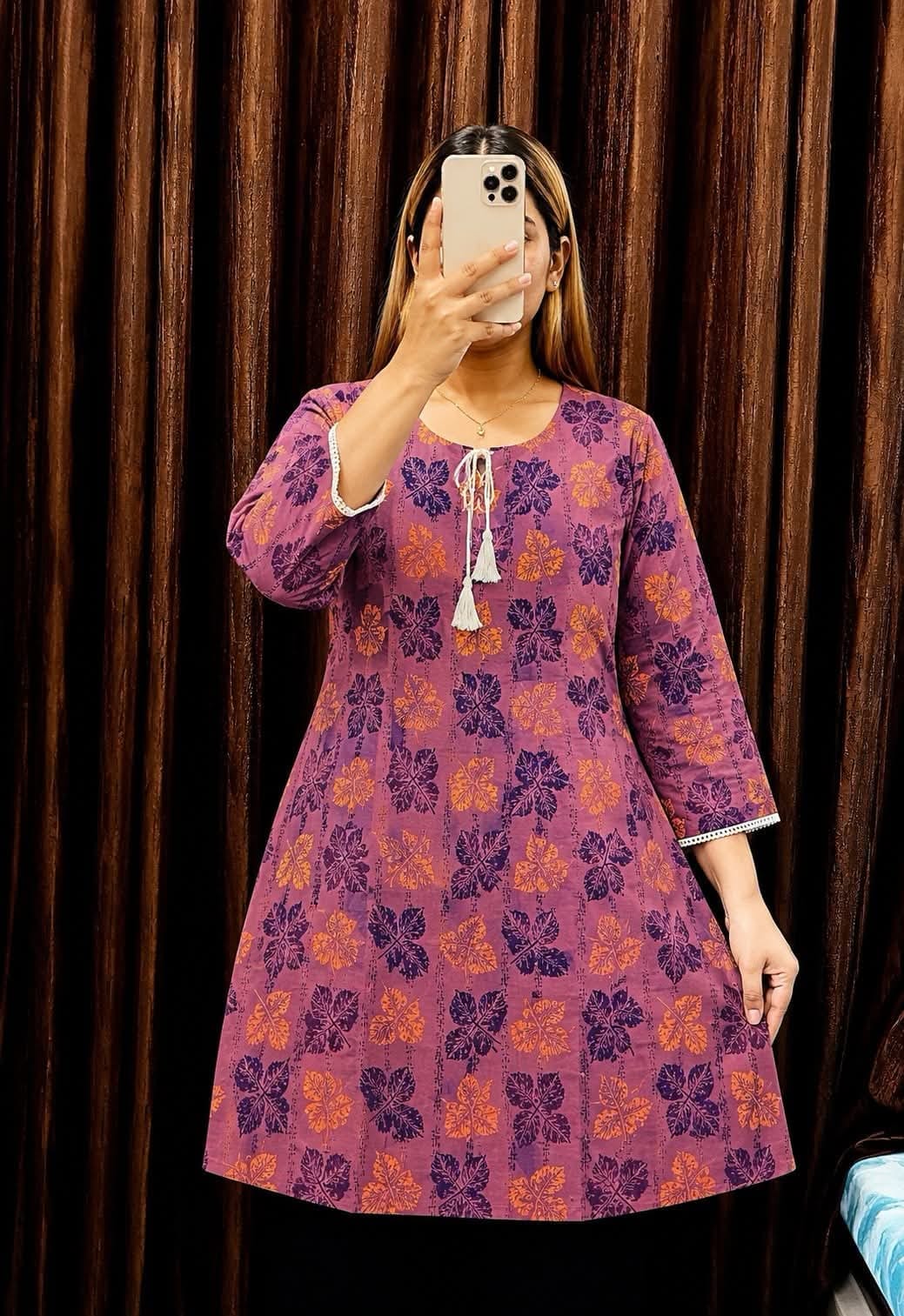Trendy Screen Printed TC Cotton Short Kurti with Tassel