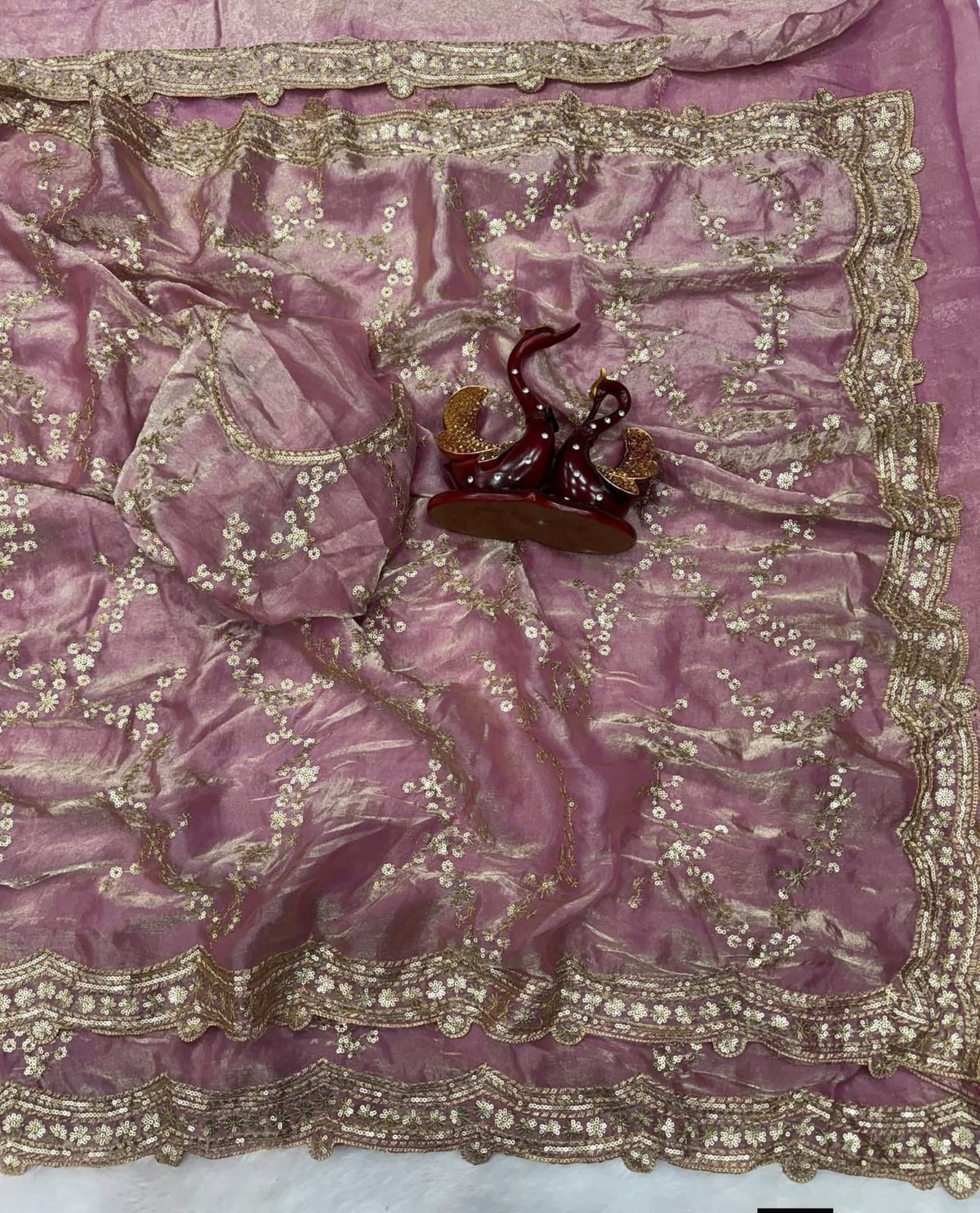 Indian Fendi Silk Saree with Sequins Embroidery Work