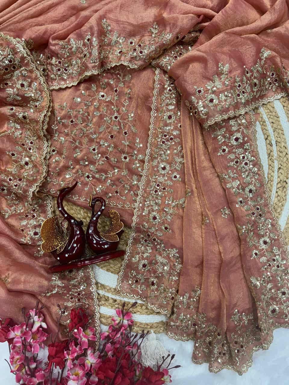 Original Indian Jimmy Choo Glossy Sharee with Blouse Piece