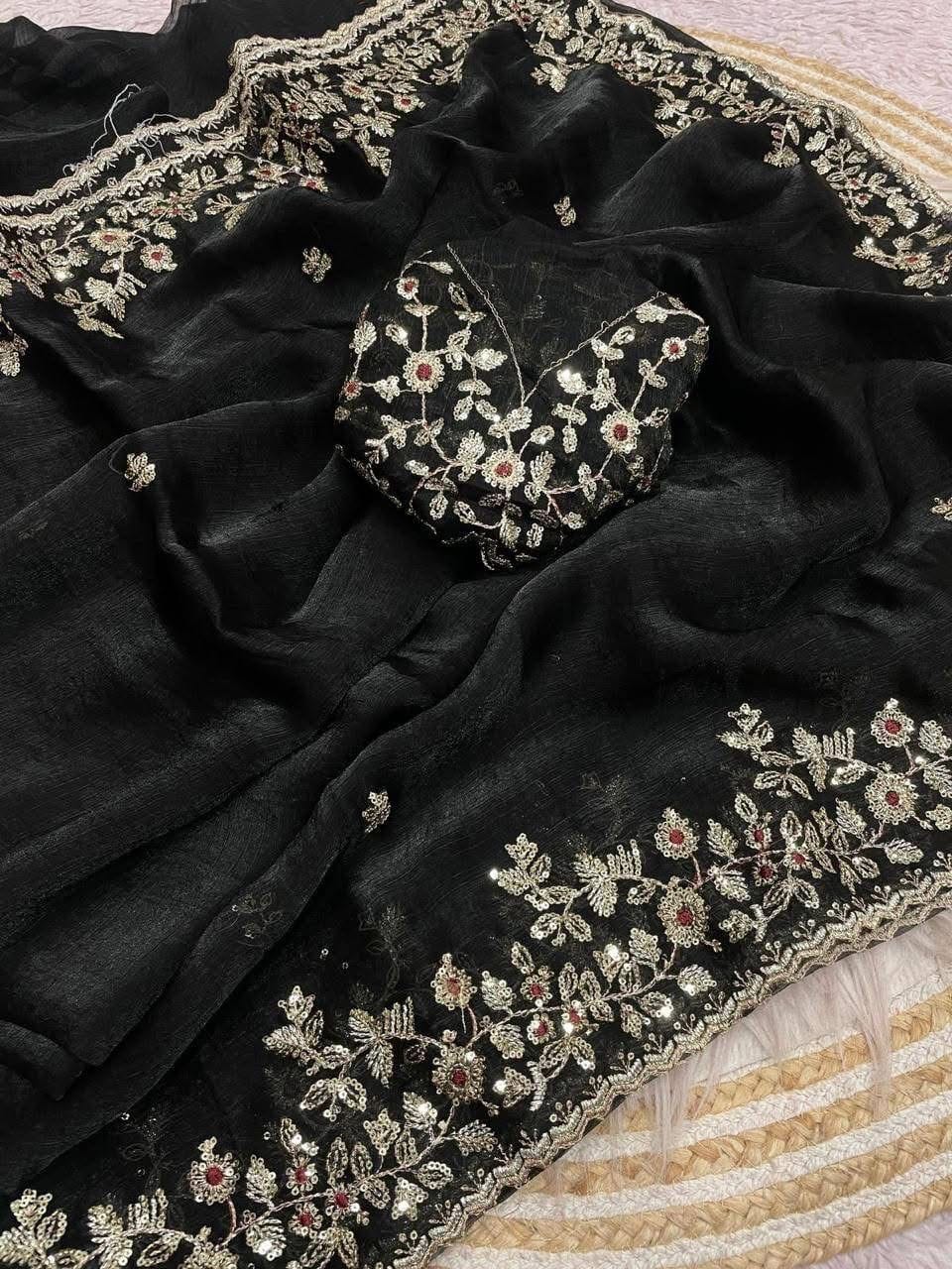 Original Indian Jimmy Choo Glossy Sharee with Blouse Piece