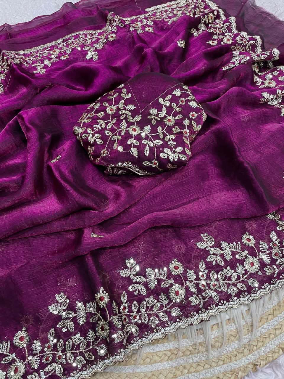 Original Indian Jimmy Choo Glossy Sharee with Blouse Piece