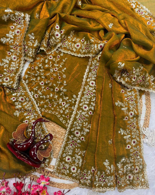 Original Indian Jimmy Choo Glossy Sharee with Blouse Piece