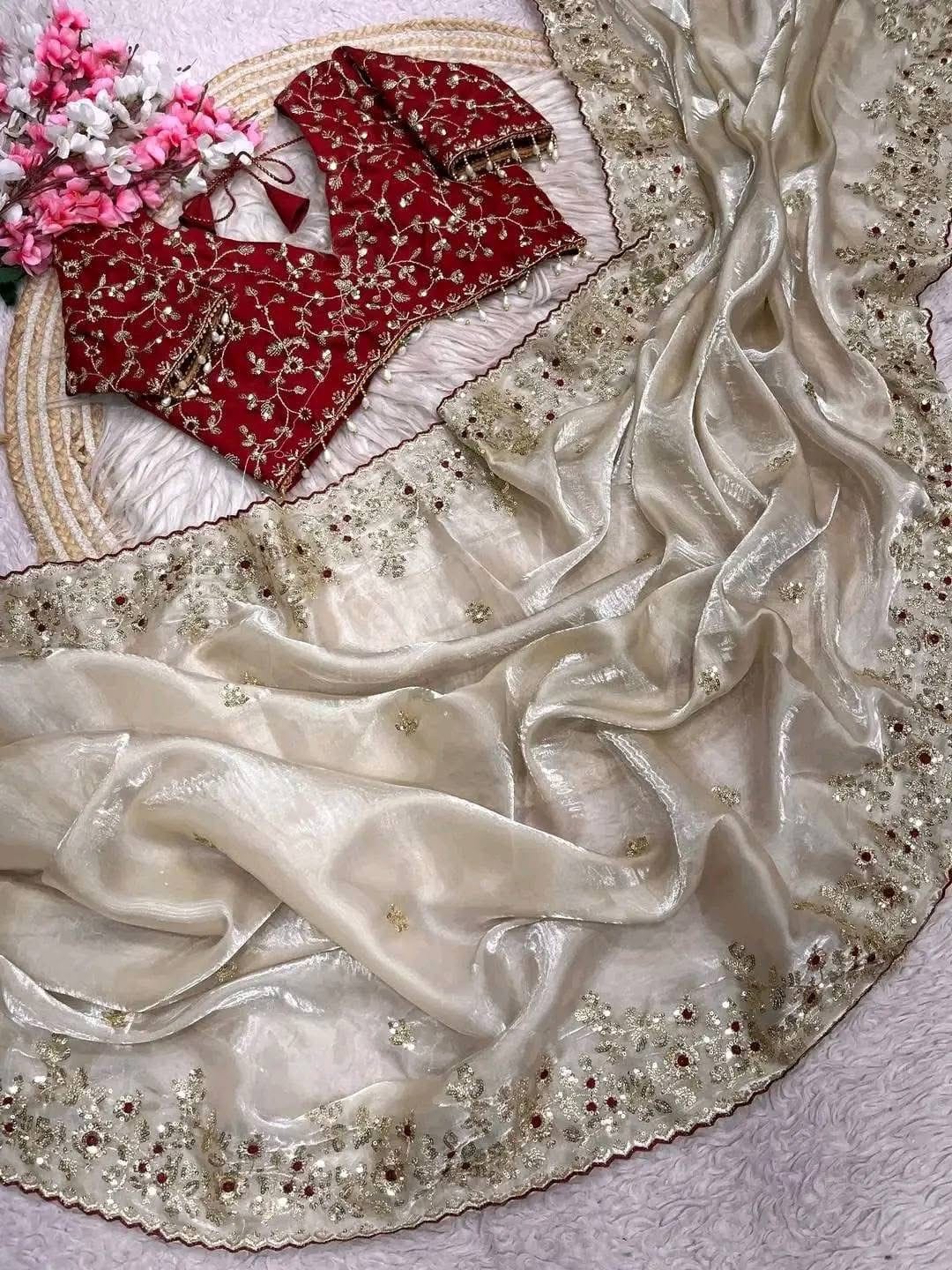 Original Indian Jimmy Choo Glossy Sharee with Blouse Piece