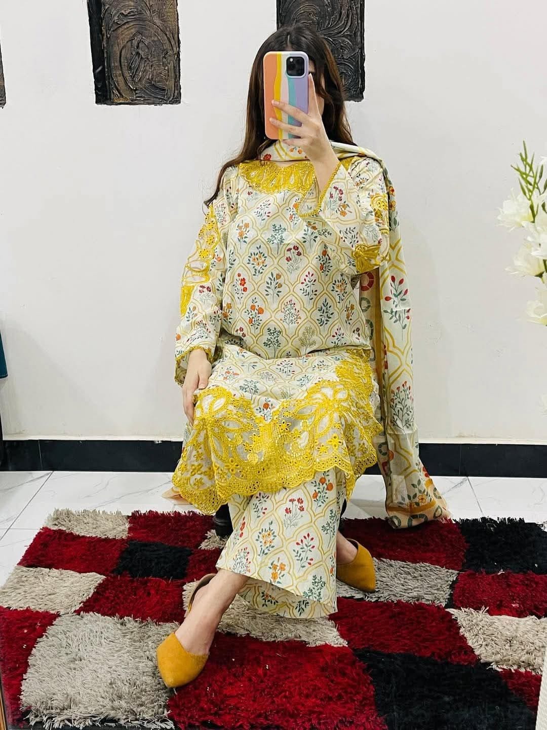Women's Premium Cotton Embroidered Three Piece Set